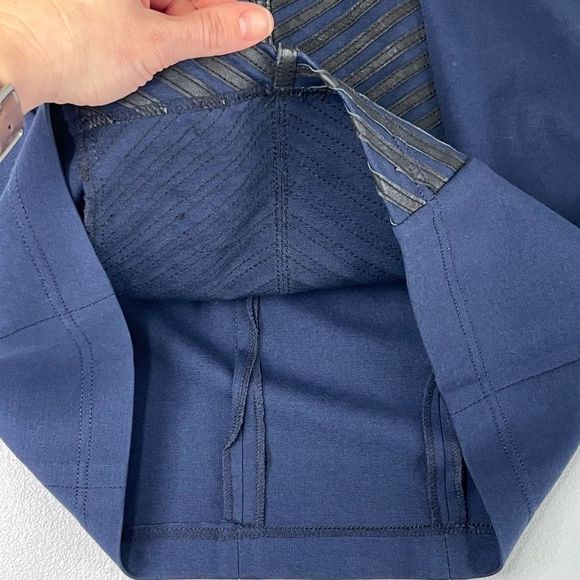 Mark & James by Badgley Mischka Navy Black Leather Trim Shift Mini Dress Small - Picture 10 of 15